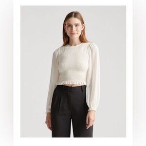 Quince chiffon cropped smocked blouse medium